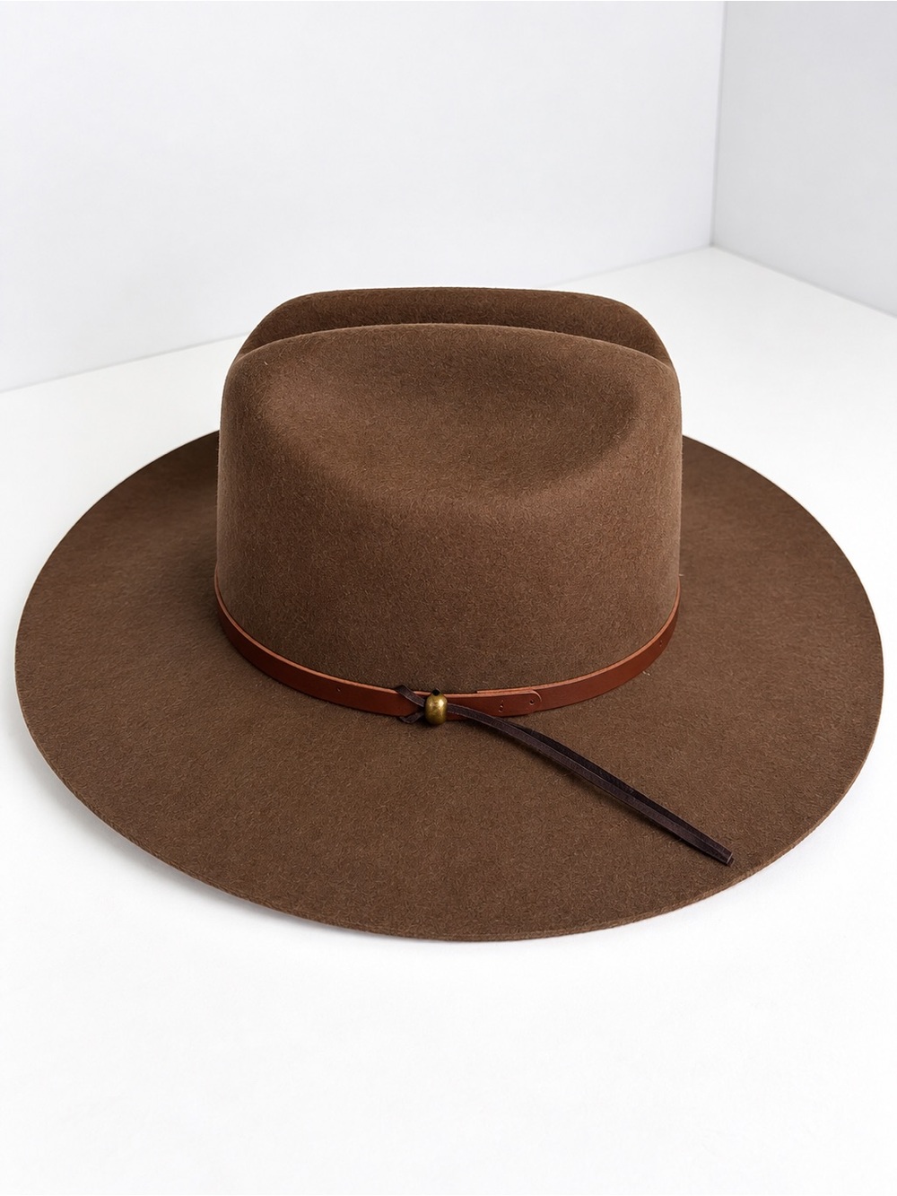 Brown 100% Wool Cowboy Western Hat Wide Brim Leather Band Size 6 7/8 Made USA